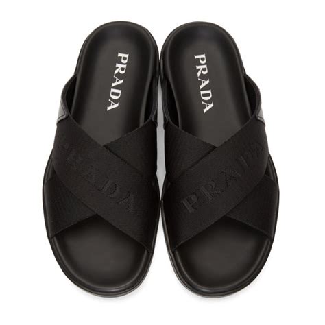 prada black logo tape sandals|Prada black suede platform sandals.